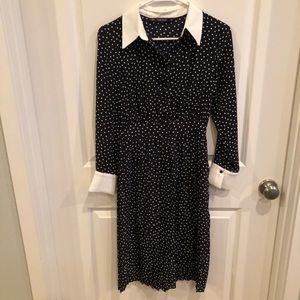 Zara Navy Blue and White Polka Dot Dress